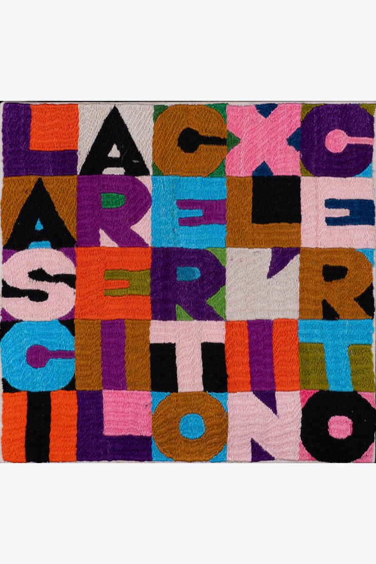 Alighiero Boetti (1940-1994) Lasciare il erto per l'incerto, 1987: Alighiero Boetti (1940-1994)Lasciare il erto per l'incerto, 1987Embroidery on canvas mounted on woodSigned and annotated on the back21,5 x 22 cmProvenance: Private collection, BelgiumBibliography: A.