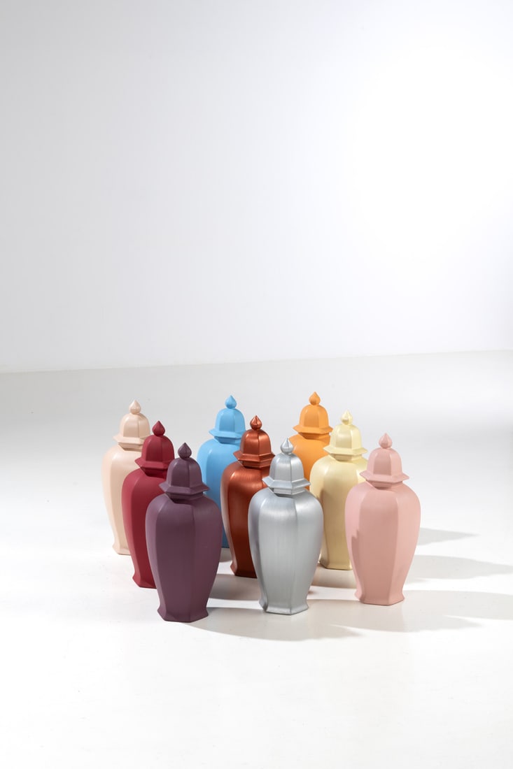 Allan McCollum (born 1944) Collection of Nine Perfect Vehicles, 1985-1990: Allan McCollum (born 1944)Collection of Nine Perfect Vehicles, 1985-1990Acrylic and enamel on hydrostone mold in 9 partsEach signed, dated and numbered beneath the base50 x 23 x 20 cm (each)Provenance