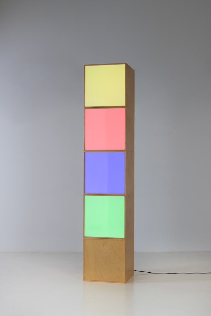 Angela Bulloch (born 1966) Friday Midnight, 2003: Angela Bulloch (born 1966)Friday Midnight, 2003Waxed birch wood, aluminum panels, glass, black cables, RVB lighting, DMX switchUnique piece252 x 50 x 50 cm (set)50 x 50 x 50 cm (each)Provenance: - Gal