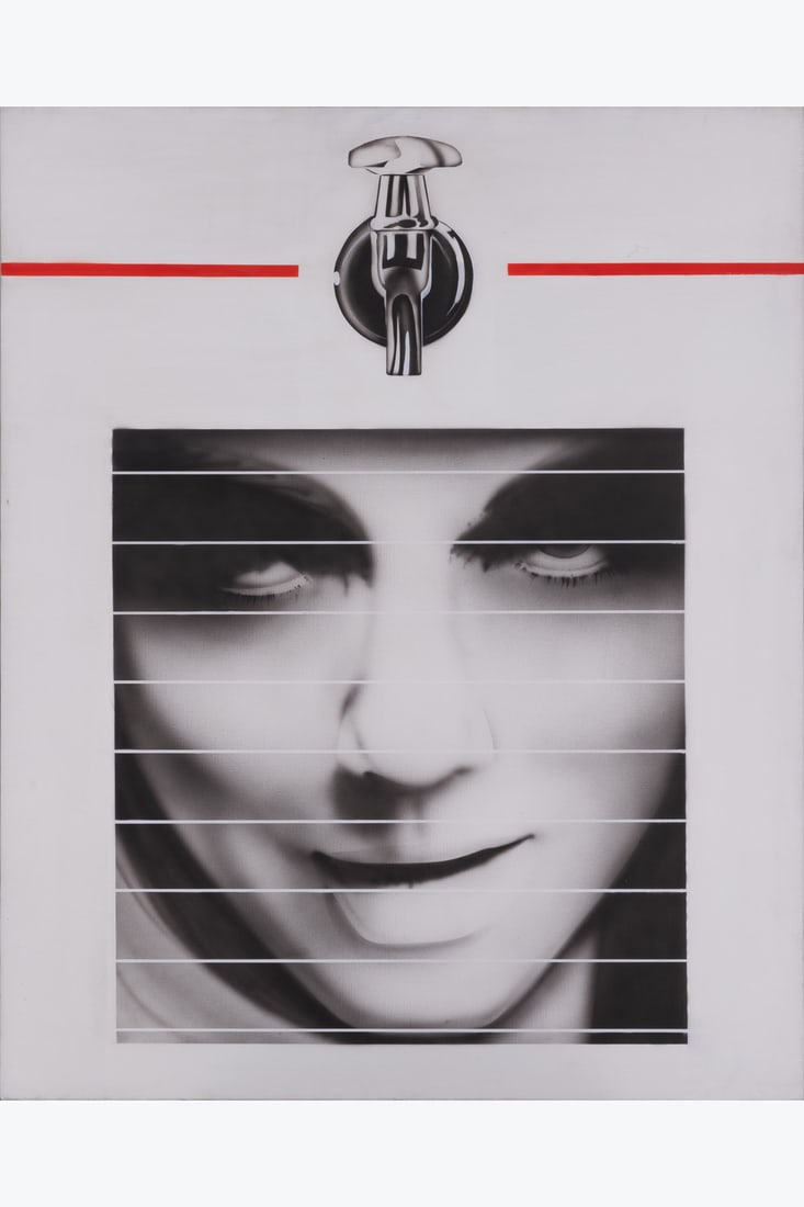 Peter Klasen (born 1935) Visage + petit robinet, 1970: Peter Klasen (born 1935)Visage + petit robinet, 1970Acrylic on canvasSigned, dated and titled on the back100 x 81 cmProvenance: - Galerie Valérie Bach, Brussels- Private collection, BrusselsExhib