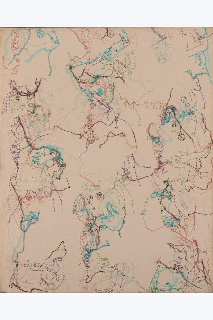 Ghada Amer (born 1963) Untitled, 1996: Ghada Amer (born 1963)Untitled, 1996Embroidery and acrylic medium gel on canvasSigned and dated on the bottom right on the edge50,5 x 40,5 cmProvenance:- Galerie Météo, Paris- Purchased from