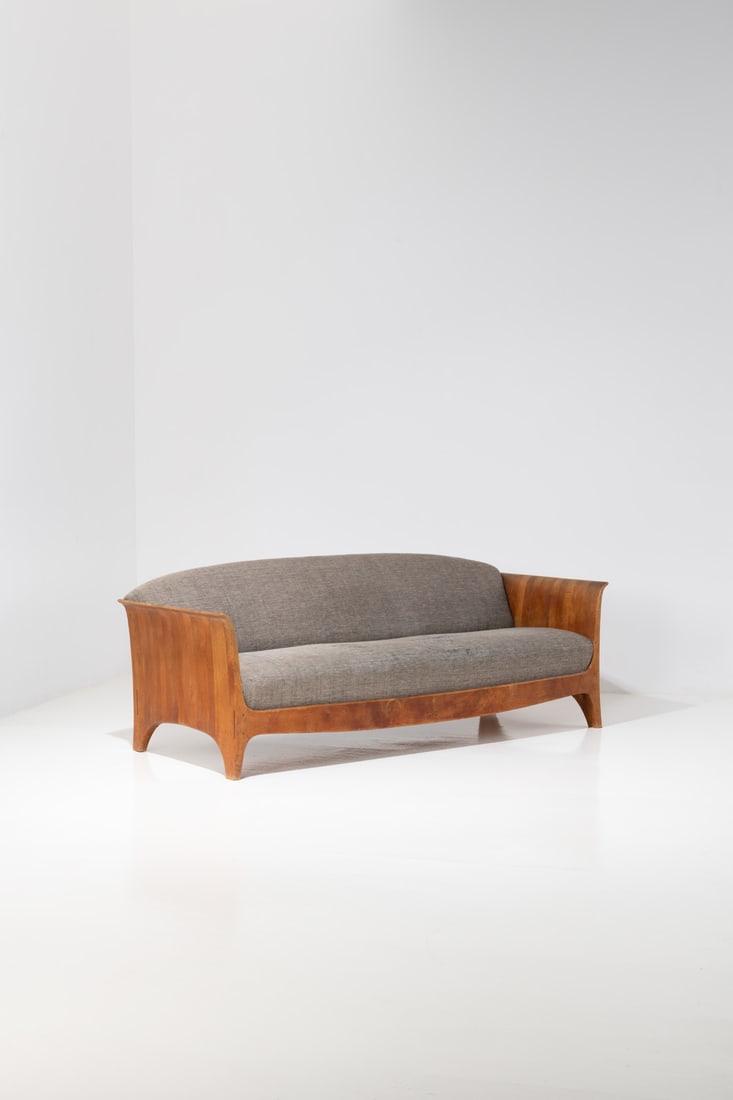 Peder Moos (1906-1991) Sofa - Unique piece: Peder Moos (1906-1991)Sofa - Unique pieceWalnut and fabricModel created circa 1950H 77 × L 207 × 80 cmProvenance : Artist's personal collection,then by descent