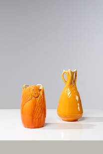 Alf Wallander (1862-1914) Set of two vases: Alf Wallander (1862-1914)Set of two vasesGlazed ceramicEdited by RorstrandOne with manufacturer's stamp, the other with traces of a paper labelModels created circa 1900H 35 × Ø 18 cmH 25,5 &