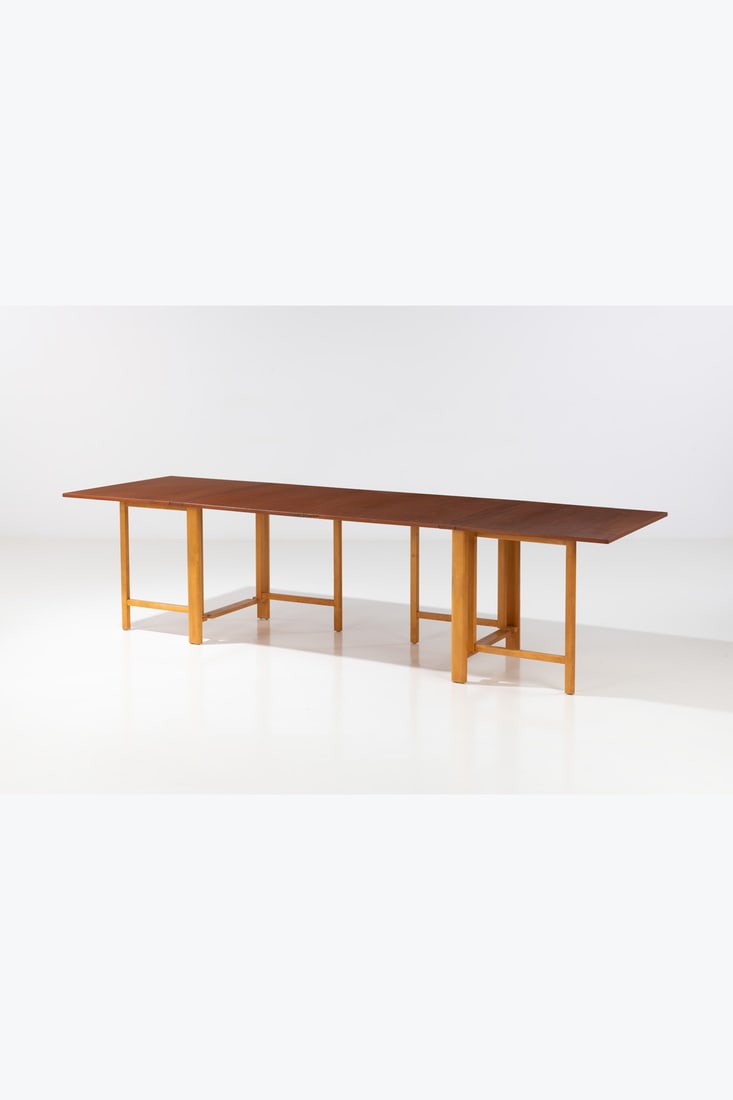 Bruno Mathsson (1907-1988) 'Maria Flap' table: Bruno Mathsson (1907-1988)'Maria Flap' tableBeechwood and teakEdited by Firma Karl MathssonManufacturer's stampModel created in 1936H 72,5 × L 152/280 × W 90 cm