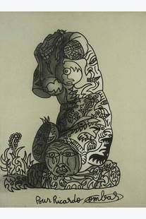 Robert Combas (born 1957) Pour Ricardo !, 2008 Felt tip pen and charcoal on paper mounted on canvas: Robert Combas (born 1957)Pour Ricardo !, 2008Felt tip pen and charcoal on paper mounted on canvasSigned and dedicated on the bottom center61 x 46 cmProvenance: Private collection, GreeceOur thanks to