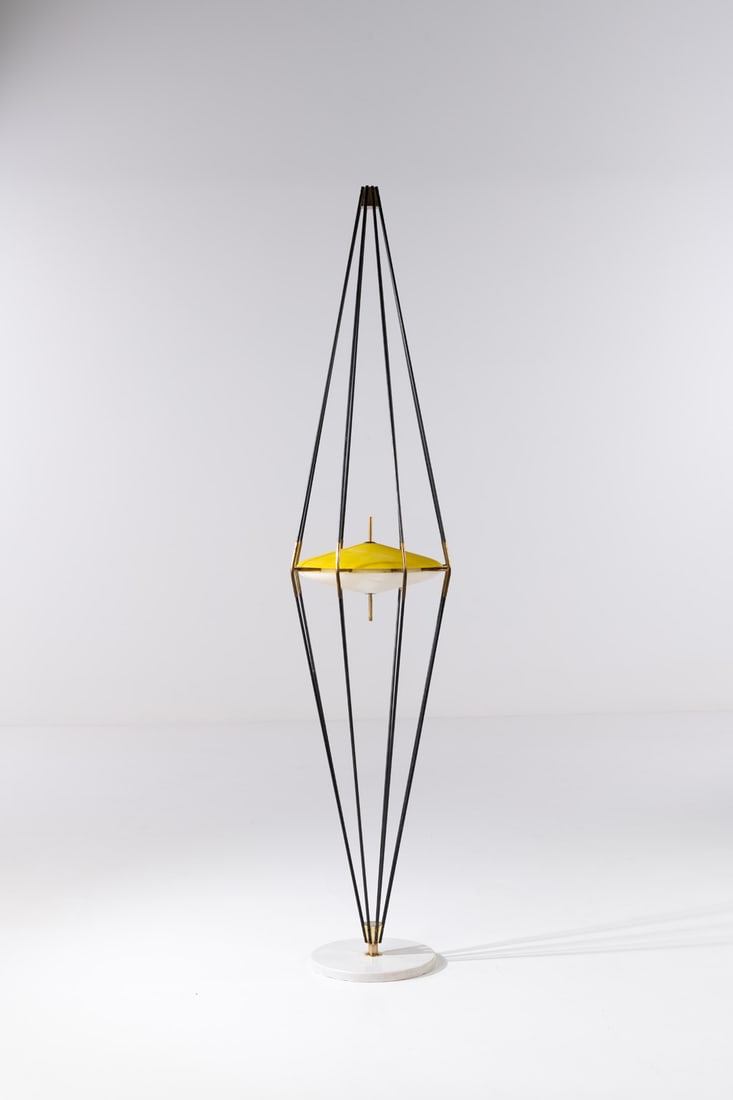 Angelo Lelli (1911-1979) Model 12628, "Siluro" Floor lamp Lacquered metal, brass, glass and marble: Angelo Lelli (1911-1979)Model 12628, "Siluro"Floor lampLacquered metal, brass, glass and marbleEdited by ArredoluceModel created in 1957H 215 × Ø 47 cmBibliography: A. Pansera, A. Padoan, A. Palmagh