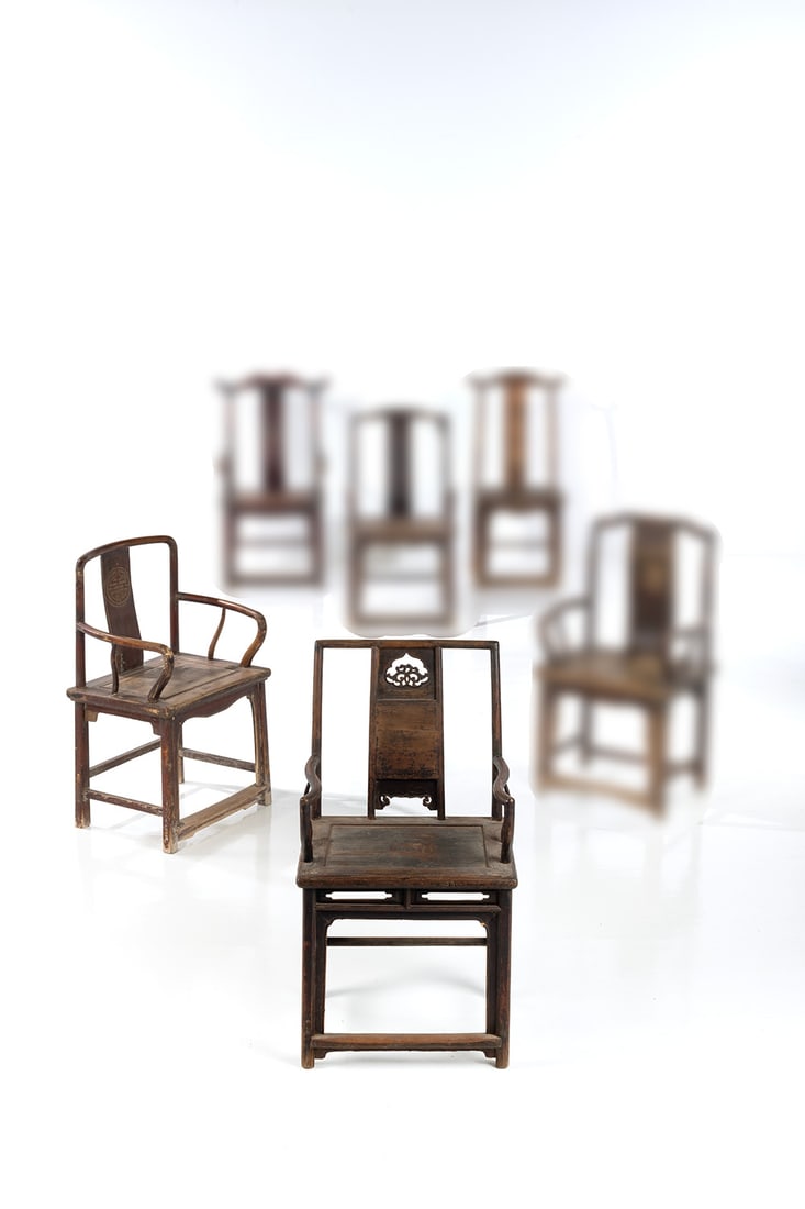 Ai Weiwei (born 1957) Set of two Qing Dynasty chairs -: Ai Weiwei (born 1957) Set of two Qing Dynasty chairs -'Fairytale' model1001 chairs seriesWoodEach signed in pinyin beneath the seatingModel created in 2007H 99 × L 63 × 47 cmH 104 × L 5