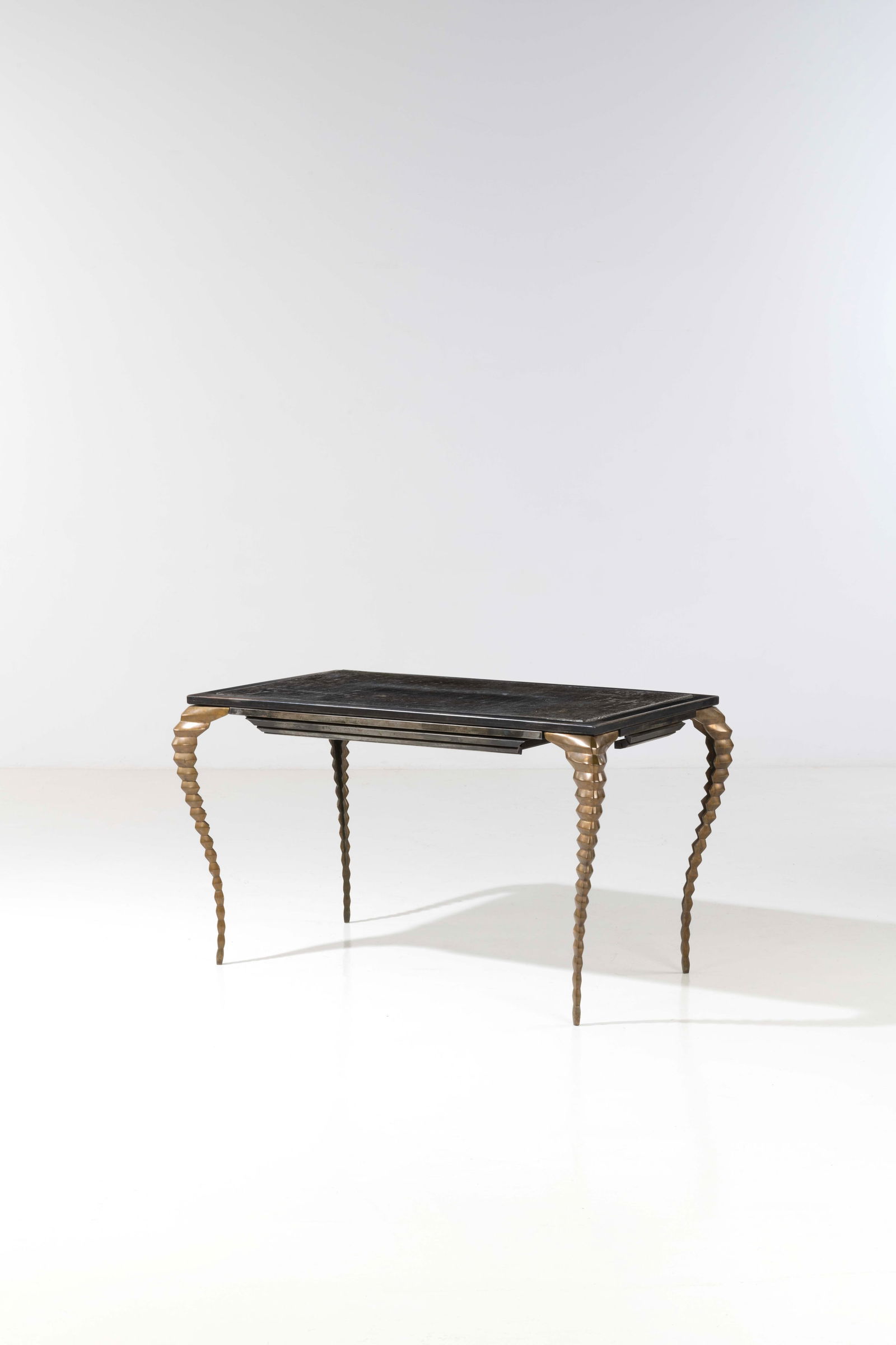 Mark Brazier-Jones (born 1956) Desk - 'Alligator' model: Mark Brazier-Jones (born 1956)Desk - 'Alligator' modelSteel, gilded bronze and patinated lead Model created in 1989H 74 × L 128 × W 76 cmThe buyer can be provided with a copy of the authenti