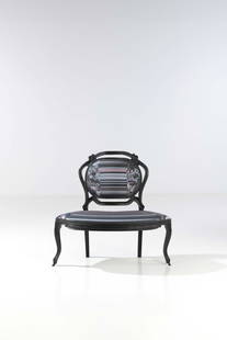 Sebastian Brajkovic (born 1975) Armchair - 'Lathe II' model: Sebastian Brajkovic (born 1975)Armchair - 'Lathe II' modelN°3/8Patinated bronze and embroidered fabric Edited by Carpenters Workshop Gallery, limited edition of 8 + 4 A.P.Monogrammed, dated, numb
