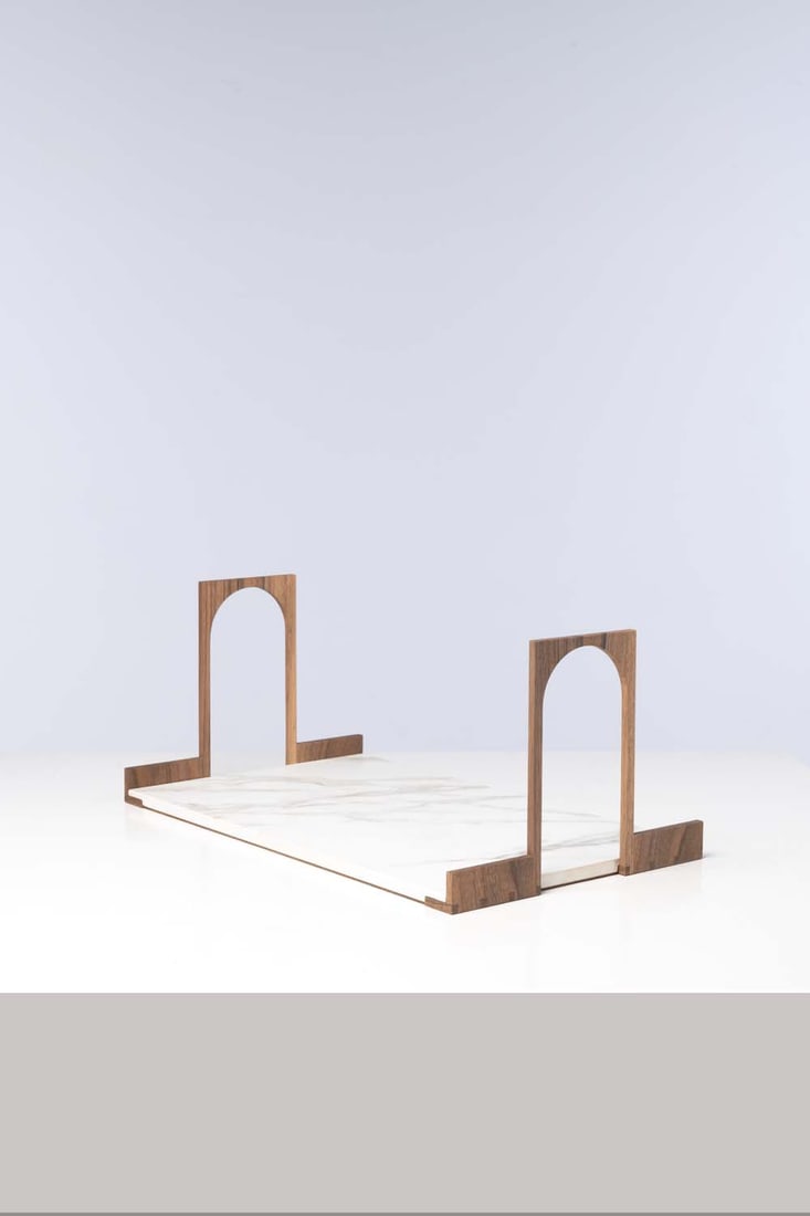 Eric JOURDAN (born 1961) Tray: Eric JOURDAN (born 1961)TrayGrès cérame and walnutModel created in 2017Signed under the basePublisher Grandville GalleryUnique pieceH 22 x W 51 x D 30 cm