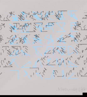 Vera Molnár (1924-2023) Variations: Vera Molnár (1924-2023)VariationsFrom the cycle Homage to Dürer1988Plotter drawing, blue inkSigned ‘V Molnar 88’ lower right10 x 9 cm on viewProvenance : acquired directly from t
