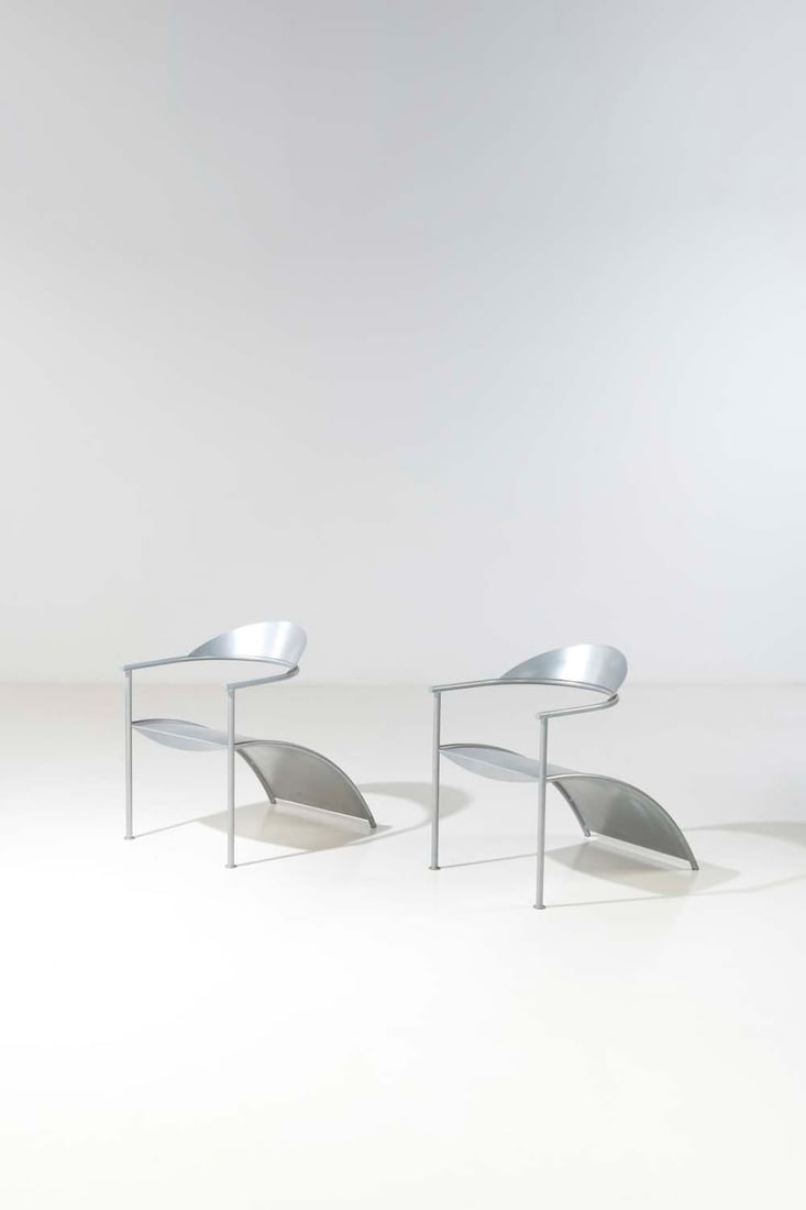 Philippe Starck (born 1949) Pat conley II: Philippe Starck (born 1949)Pat conley IITwo armchairsModel created in 1984Grey lacquered metalSigned under the basePublisher XOH 79 x W 53 x D 74 cm