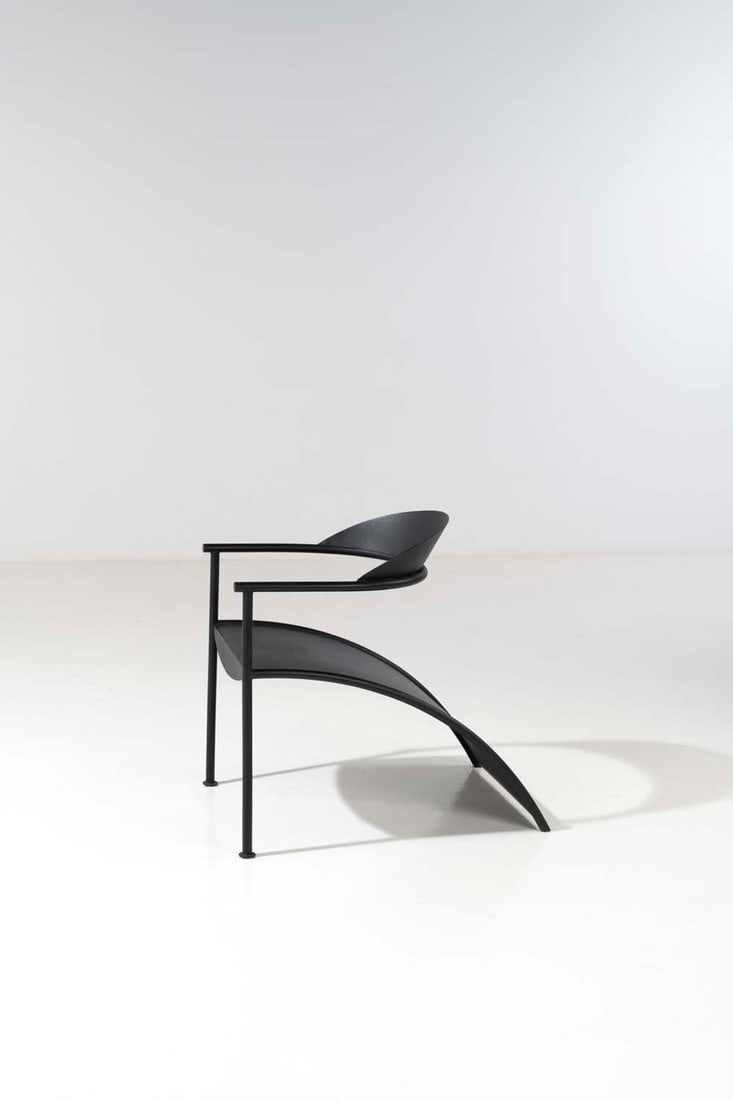 Philippe Starck (born 1949) Pat Conley II: Philippe Starck (born 1949)Pat Conley IIArmchairBlack lacquered metalModel created in 1986Edited by XOH 93 x W 54 x D 74 cm