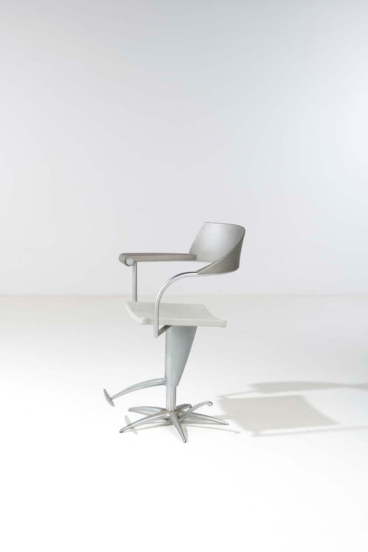 Philippe Starck (born 1949) Techno: Philippe Starck (born 1949)TechnoArmchairCast aluminiumModel created in 1987Edited by Maletti, Présence Paris for l'OréalH 85 x W 63 D 50 cm