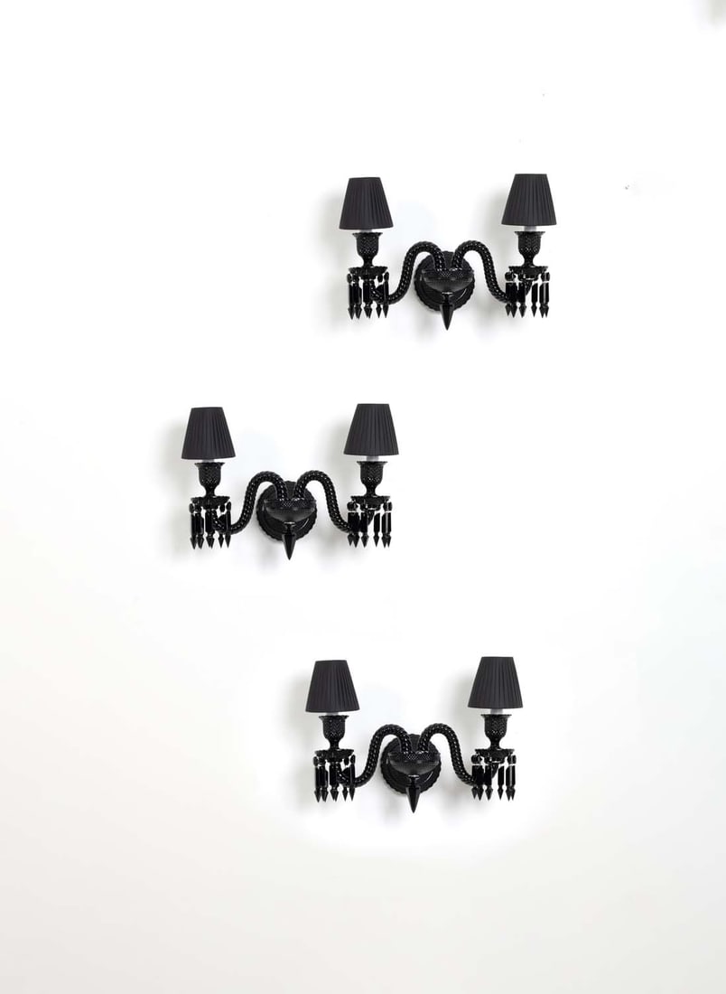 Philippe Starck (born 1949) 'Zenith': Philippe Starck (born 1949)'Zenith'Dark side collectionThree wall lightsBlack-tinted Baccarat crystalSignedBaccarat edition35 x 52 x 21 cm