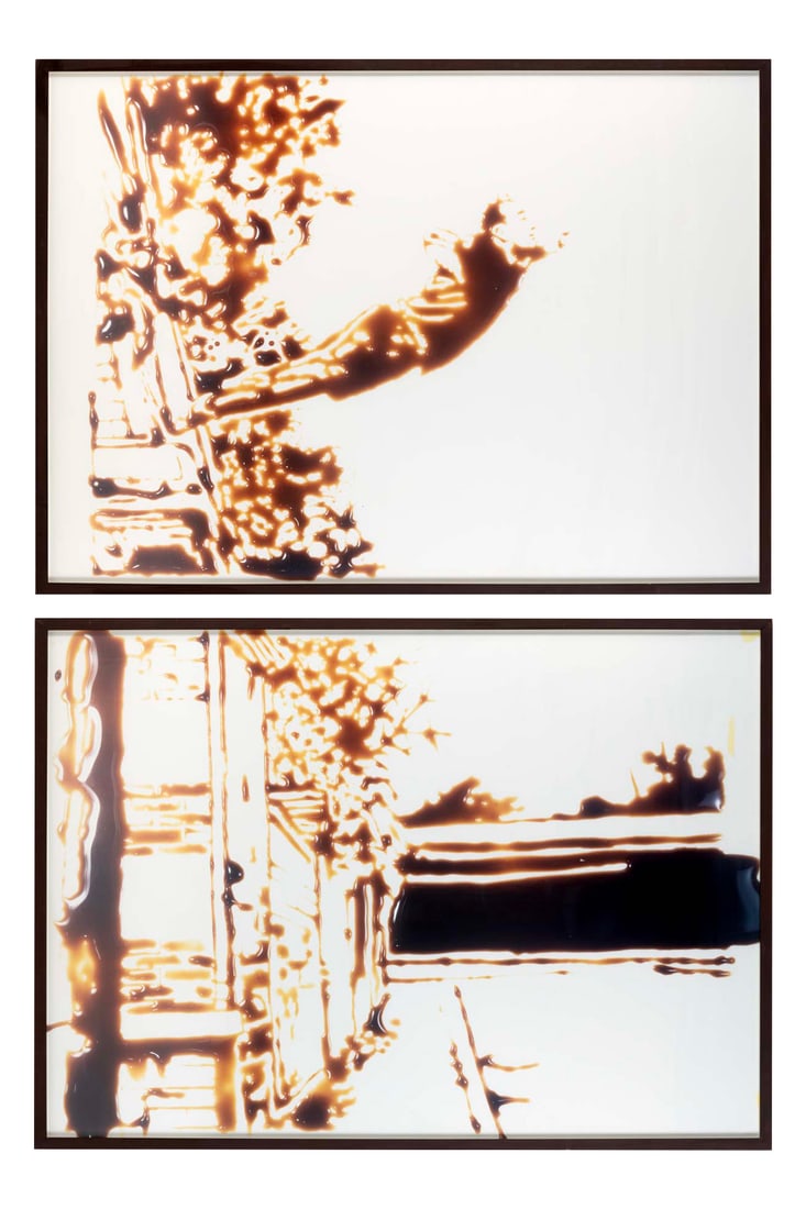 Vik Muniz (born 1961) Leap into the void (after Yves Klein) from the Pictures of Chocolate series,: Vik Muniz (born 1961)Leap into the void (after Yves Klein) from the Pictures of Chocolate series, 1998Diptych with two chromogenic prints mounted on aluminumSigned, titled, dated and numbered (3) on l