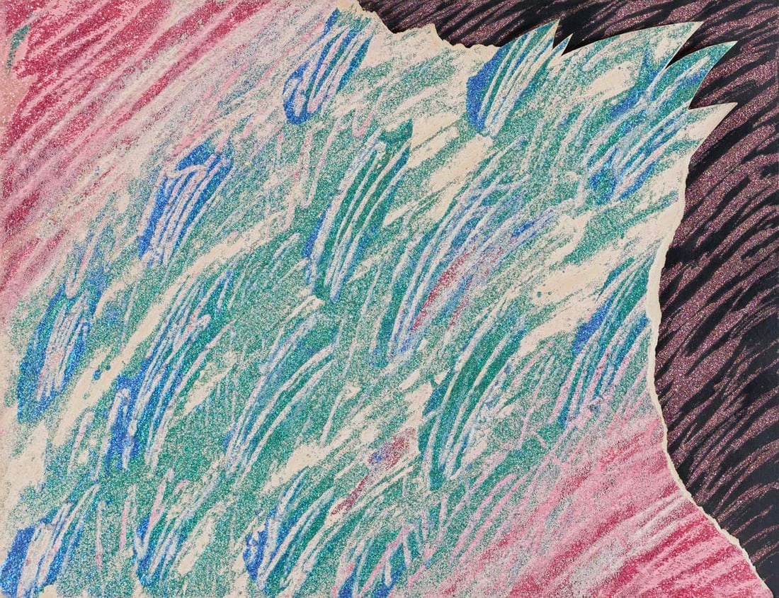 Robert Malaval (1937-1980) Blue Grass, 1975 Glitter paint on trimmed map and paper Signed on the (1 of 1)