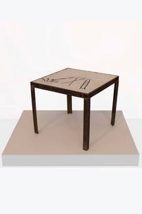 Louis Cane (1943-2024) Plongeon, 2011 Square coffee table Gilded bronze and mosaic Signed, dated and: Louis Cane (1943-2024)Plongeon, 2011Square coffee tableGilded bronze and mosaicSigned, dated and numbered "1/1" on the edge45 × 52 × 52 cm