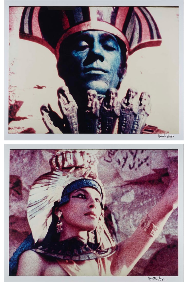 Kenneth Anger (1927-2023) Lucifer Rising, 1972 Donald Cammel as Osiris: Kenneth Anger (1927-2023)Lucifer Rising, 1972Donald Cammel as Osiris. Myriam Gibril as IsisTwo (2) chromogenic prints, mounted on cardboardSigned in ink on the mounts on the bottom rightGgalerie du Jo