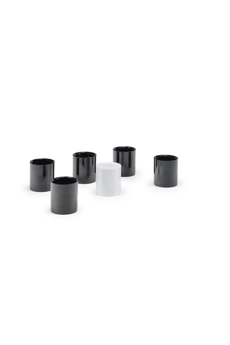 Enzo Mari (1932 - 2020) Set of 6 candlesticks or egg cups model ‘3099' Tinted melamine: Enzo Mari (1932 - 2020)Set of 6 candlesticks or egg cups model ‘3099' Tinted melamineEdition Danese, MilanoCreated in 1972H 6.5 x W 5.5 cm