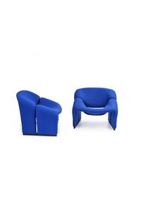 Pierre Paulin (1927-2009) Pair of armchairs model ‘F580' Tubular frame, foam and royal blue: Pierre Paulin (1927-2009)Pair of armchairs model ‘F580'Tubular frame, foam and royal blue Kvadrat fabricsEdition ArtifortCreated in 1964H 85 x W 68 x D 63 cmBibliography - Pierre Paulin Designer, Ca
