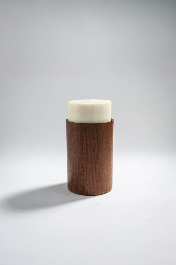 Bruno Munari (1907-1998) Box with lid Wood, marble Produced by Danese (brand) H 19 x D 10 cm (1 of 4)