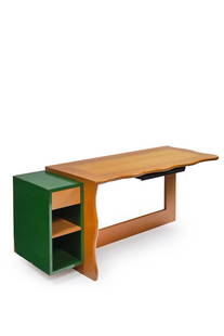 Pucci De Rossi (1947-2013) Desk and storage unit Wood, MDF and polychrome melamine Special order for: Pucci De Rossi (1947-2013)Desk and storage unitWood, MDF and polychrome melamineSpecial order for a deskCreated around 1987Desk H 72 x 186 x 70 cmBack H 83 x W 126 x D 46 cmA certificate will be issue