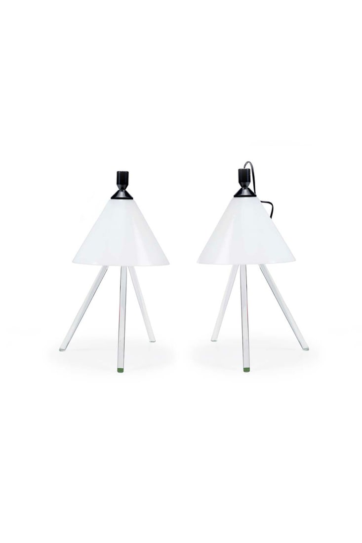 Denis Santachiara (born 1950) Two lamps model ‘Ali’ Opaline glass and glass Edition: Denis Santachiara (born 1950)Two lamps model ‘Ali’Opaline glass and glassEdition Fontana ArteModel created in 1986H 51 x L 25 cm