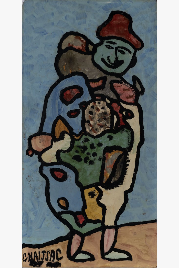 Gaston Chaissac (1910-1964) Untitled, (Personnage) Oil on paper mounted on melamine Signed on the: Gaston Chaissac (1910-1964)Untitled, (Personnage), circa 1960Oil on Isorel panelSigned on the bottom left70×35cmProvenance:- Purchased directly from the artist by the current owner's mother- By desce