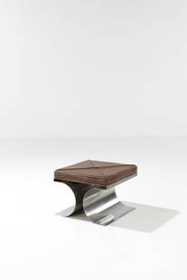 Michel Boyer (1935-2011) Stool, model 'X': Michel Boyer (1935-2011)Stool, model 'X'Stainless steel and leatherEdited by RouveModel created in 1968H 37 × L 50 × W 50 cmBibliography:- 'Les Décorateurs des années 60/70', P. Fa