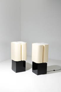 Michel Boyer (1935-2011) Pair of 'Brasilia' lamps: Michel Boyer (1935-2011)Pair of 'Brasilia' lampsLacquered steel, lacquered metal and fabricEdited by Verre LumièreModel created in 1974H 111 × L 50 × W 49,5 cmBibliography: 'Les dé