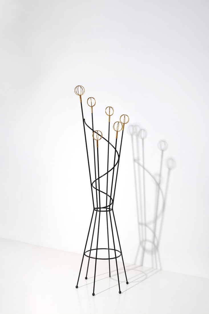 Roger Feraud (1890-1964) 'Géo Astrolabe' coat rack: Roger Feraud (1890-1964)'Géo Astrolabe' coat rackGilded and patinated metalModel created circa 1950H 185 × Ø 40 cm