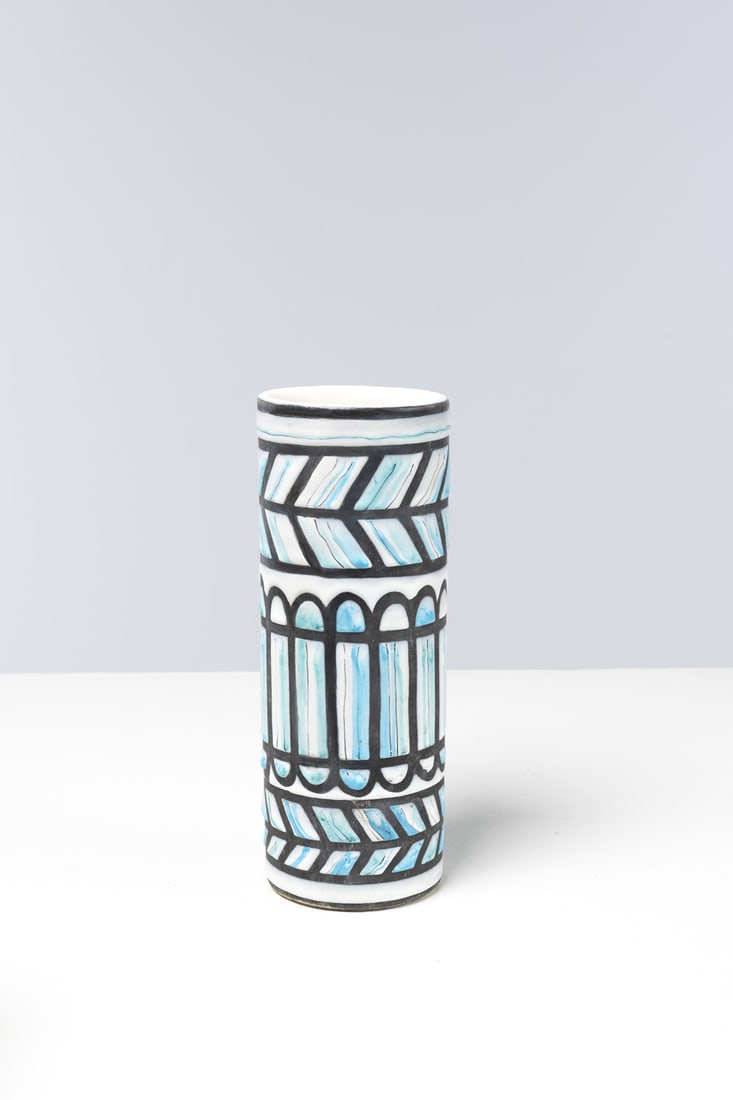 Roger Capron (1922-2006) Roll vase: Roger Capron (1922-2006)Roll vaseGlazed ceramicSigned 'Capron Vallauris ex' on the undersideModel created around 1955H 26 × Ø 10 cm