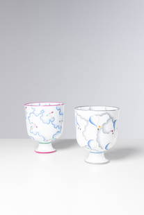 Gio Ponti (1891-1979) Set of two bowls - Models known as 'Alata' and: Gio Ponti (1891-1979)Set of two bowls - Models known as 'Alata' and'Celesio'Glazed porcelainEdition Richard Ginori, DocciaPrinted signatureModel created in 1957Our exemplars produced in the 1980sH 19