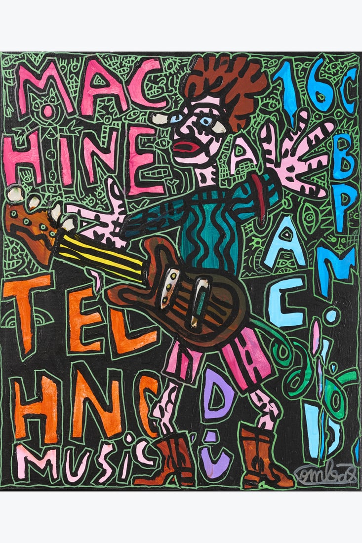 Robert Combas (born 1957) Untitled (Le guitariste): Robert Combas (born 1957)Untitled (Le guitariste)Acrylic on canvasSigned on the bottom rightCountersigned on the back46 x 38 cmProvenance: Private collection, Paris