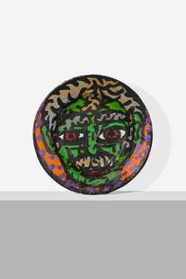 Robert Combas (born 1957) Portrait de Georges Brassens, 1992: Robert Combas (born 1957)Portrait de Georges Brassens, 1992Acrylic on ceramic plateSigned and dated on the backD: 21,5 cmProvenance: - Acquired from the artist by the current owner - Private collectio