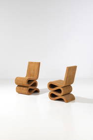 Frank Gehry (born 1929) Pair of ‘Wiggle’ chairs Corrugated cardboard and Masonite Edited (1 of 2)