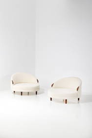 Adrian Pearsall (1925-2011) Pair of lounge chairs - Model 1717-RC Walnut and fabric Edited by Craft (1 of 1)