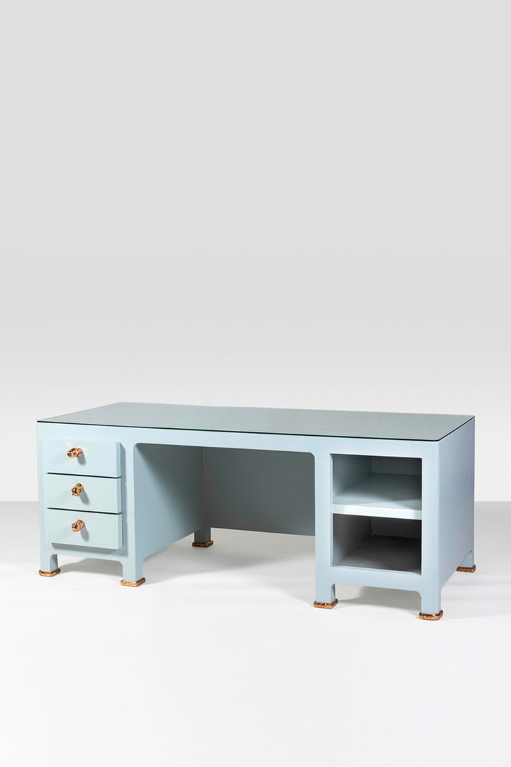 Studio Job (founded in 2000) 'Paper desk' Unique piece Papier mache, wood, gilded bronze, glass and: Studio Job (founded in 2000)'Paper desk'Unique piecePapier mache, wood, gilded bronze, glass and polyurethane coatingEdited by Studio JobSignature in felt tip pen 'Job' numbered '1/1' and dated '15' i