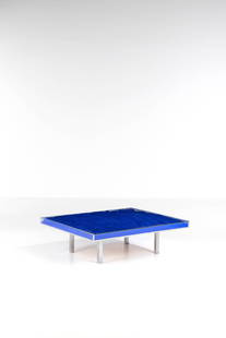 Yves Klein (1928-1962) Coffee table - model 'IKB' Glass, Plexiglas, IKB pigment and chromed metal: Yves Klein (1928-1962)Coffee table - model 'IKB'Glass, Plexiglas, IKB pigment and chromed metalEdited by Rotraut Klein-Moquay'This table conforms to Yves Klein's patent - Serial number: 10 DE-EOI' pla