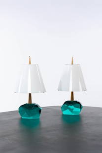 Roberto Giulio Rida (born 1946) Pair of table lamps - 'Diamant' model Brass, glass and opaline: Roberto Giulio Rida (born 1946)Pair of table lamps - 'Diamant' modelBrass, glass and opalineArtist's stamp on the jambsModel created in 2011H 66,5 X O 33 cm