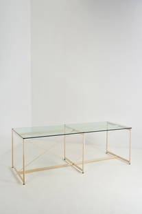 Mario Asnago (1896-1981) & Claudio Vender (1904-1986) Console Lacquered metal and glass Pallucco: Mario Asnago (1896-1981) & Claudio Vender (1904-1986)ConsoleLacquered metal and glassPallucco EditionFirst editionModel created in 1936Production date: 1984H 75 x W 140 x D 41 cmNote: Black version