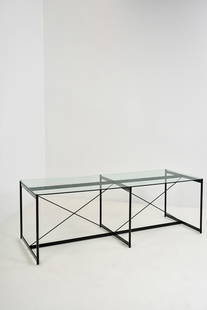 Mario Asnago (1896-1981) & Claudio Vender (1904-1986) Dining table Lacquered metal and glass: Mario Asnago (1896-1981) & Claudio Vender (1904-1986)Dining tableLacquered metal and glassPallucco editionFirst editionModel created in 1936Production date: 1984H 75 x W 220.5 x D 80.5 cmNote: Black v