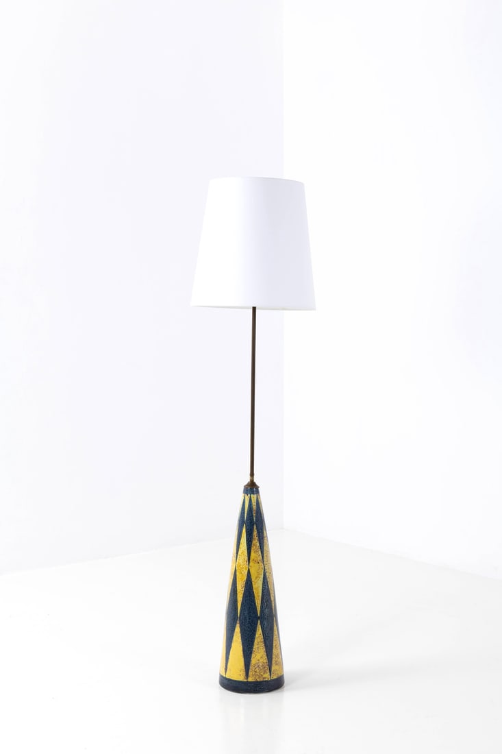 Michael Andersen & Son (Edited by, 20th c.) Lamp: Michael Andersen & Son (Edited by, 20th c.)LampGlazed ceramic, brass and fabricEdited by Michael Andersen & SonManufacturer's debossed stampModel created circa 1920H 153 × Ø 20 cm (with lamp