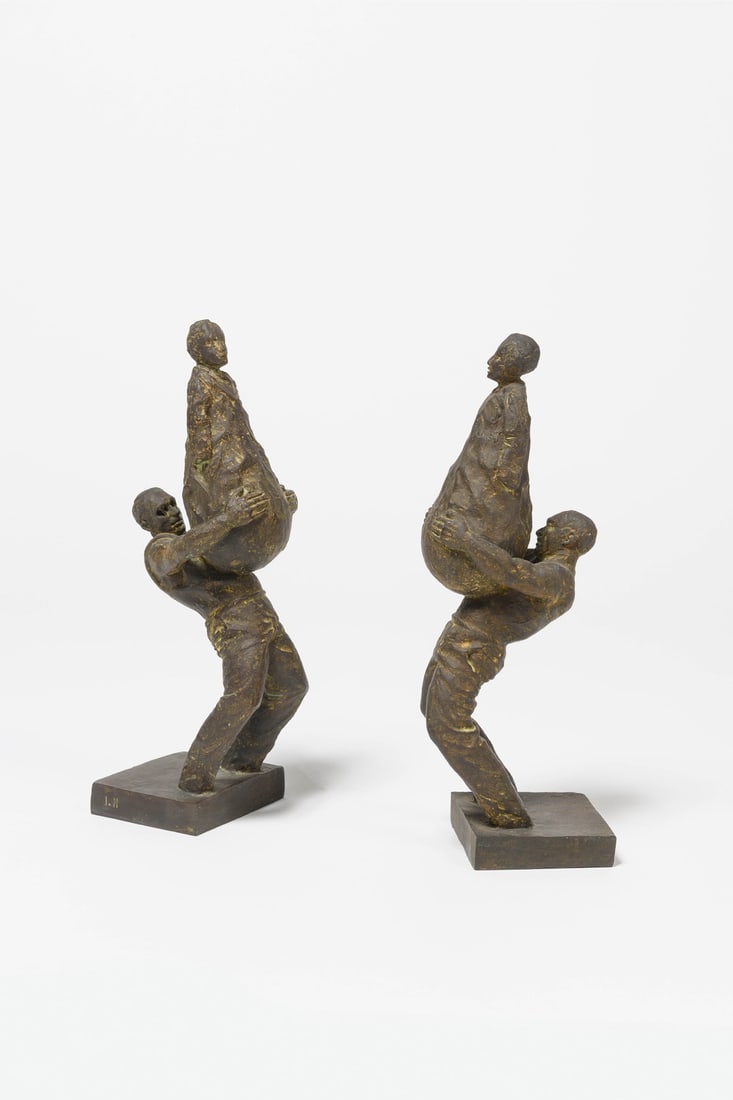 Juan Muñoz (1953-2001) Untitled (Bookends), 1993: Juan Muñoz (1953-2001)Untitled (Bookends), 1993Bronze with brown patinaMonogrammed JM on each bronzeNumbered 10/15The presentation card serves as a certificate. It is signed, dated, and numberedH