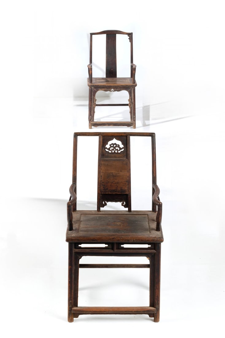 Ai Weiwei (born 1957) Set of two Qing Dynasty chairs - 'Fairytale'model: Ai Weiwei (born 1957)Set of two Qing Dynasty chairs - 'Fairytale'model1001 chairs seriesWoodEach signed in Pinyin beneath the seatingModel created in 2007H 117×L 65×W 52cmH 109×L 57×W 47cmNote:In