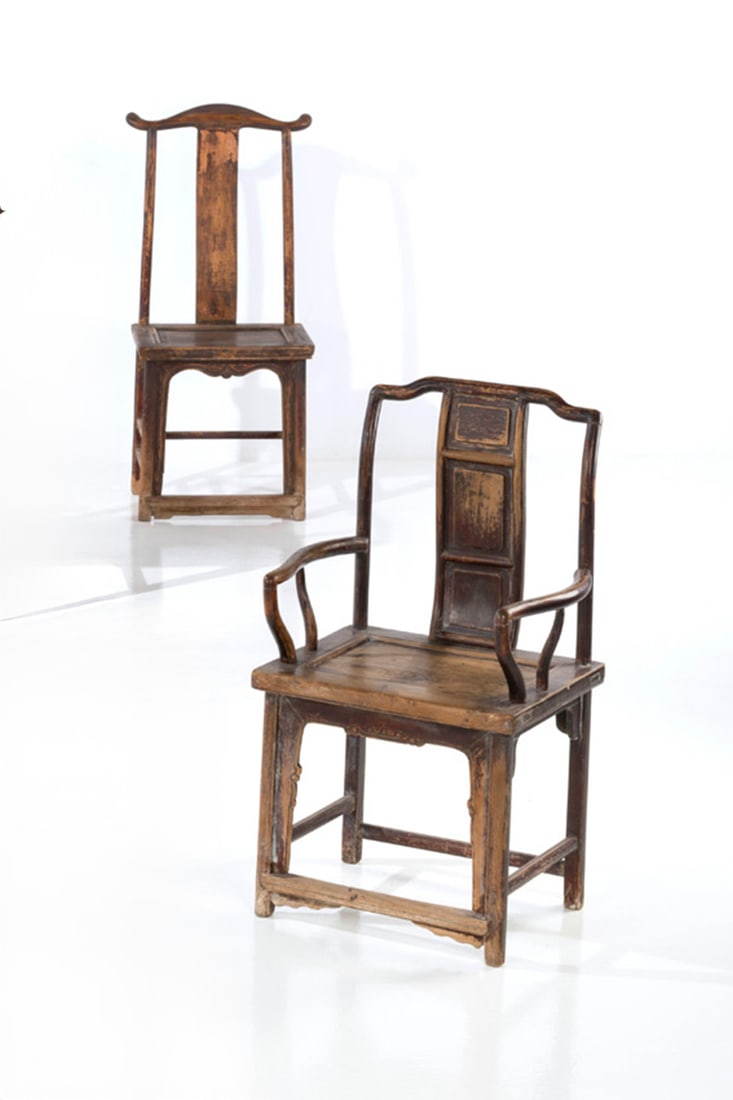 Ai Weiwei (born 1957) Set of two Qing Dynasty chairs -: Ai Weiwei (born 1957)Set of two Qing Dynasty chairs -'Fairytale' model1001 chairs seriesWoodEach signed in pinyin beneath the seatingModel created in 2007H 118 × L 56 × W 39 cmH 103 × L 59 × W 44