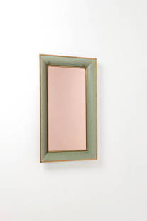 Fontana Arte (20th c., edited by) Mirror: Fontana Arte (20th c., edited by)MirrorBrass, lacquered metal and mirror stained glassEdited by Fontana ArteManufacturer’s stamp, 'Galvanit Fontana 1 Giu1953 - Genova'Model created circa 1953H 95×L