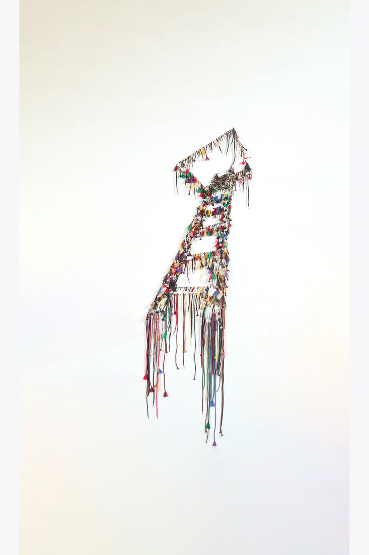 Nari Ward (born 1963) Sky Rung, 2012 Woven shoelaces on PVC 200×70cm Provenance : - Galleria: Nari Ward (born 1963)Sky Rung, 2012Woven shoelaces on PVC200×70cmProvenance :- Galleria Continua, San Gimignano- Acquired from the latter by the current owner