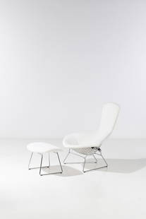 Harry Bertoia (1915-1978) 'Bird' Armchair and footrest Metal and textile Knoll International: Harry Bertoia (1915-1978) 'Bird' Armchair and footrestMetal and textile Knoll International EditionStamped Knoll Model created circa 1960Contemporary editionArmchair: H 102 × W 98 × D 76 cmF